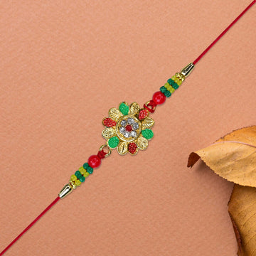 Floral Designer Rakhi With Multicolor Beads Wukusy