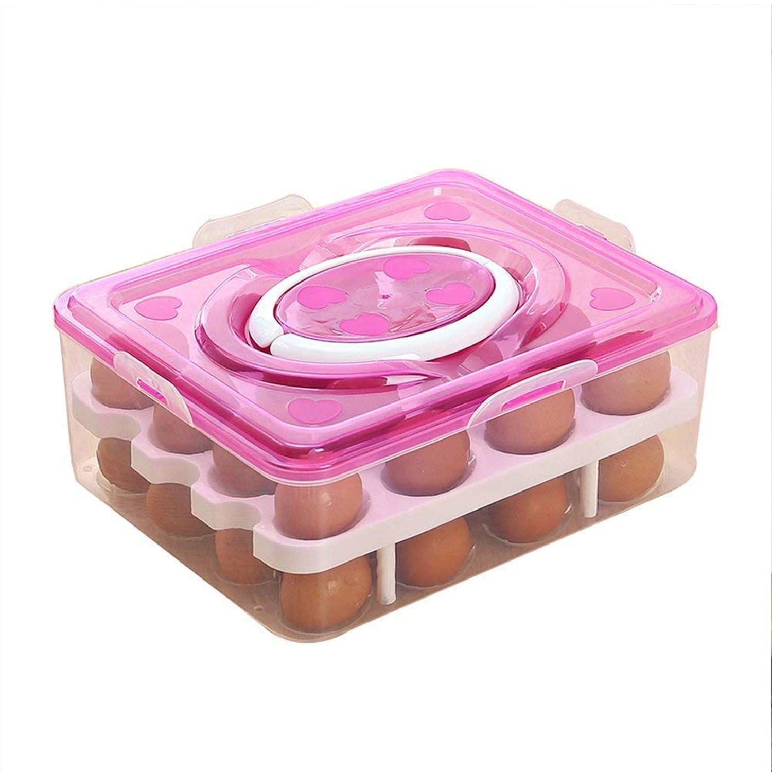 5725 2layer 32 Grid Egg Tray With Lid Egg Carrier Holder For Refrigerator Camping Food Storage Container With Handle (1 Pc ) Wukusy