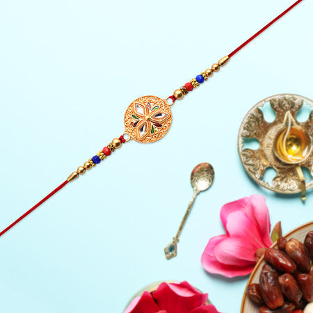 Elegant Meenakari Floral Rakhi With Colorful Beads  Golden Detailing Wukusy