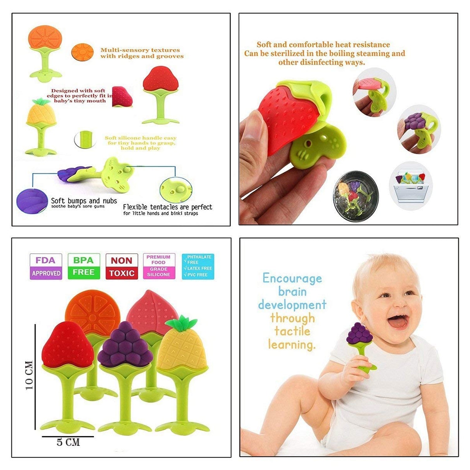 4490 Silicone Fruit Shape Teether Toy Food Grade Silicon Teether Use For Baby  Toddlers  Infants  Children Wukusy