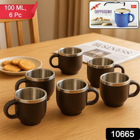 Apex Premium Double Wall Stainless Steel Cappuccino Mug Gift Set (6 Pc  100 Ml) Wukusy