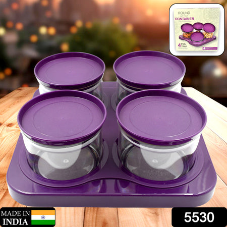 5550 Airtight Plastic 4 Pc Storage Container Set With Tray Dry Fruit Plastic Storage Container Tray Set With Lid  Serving Tray For Kitchen Wukusy