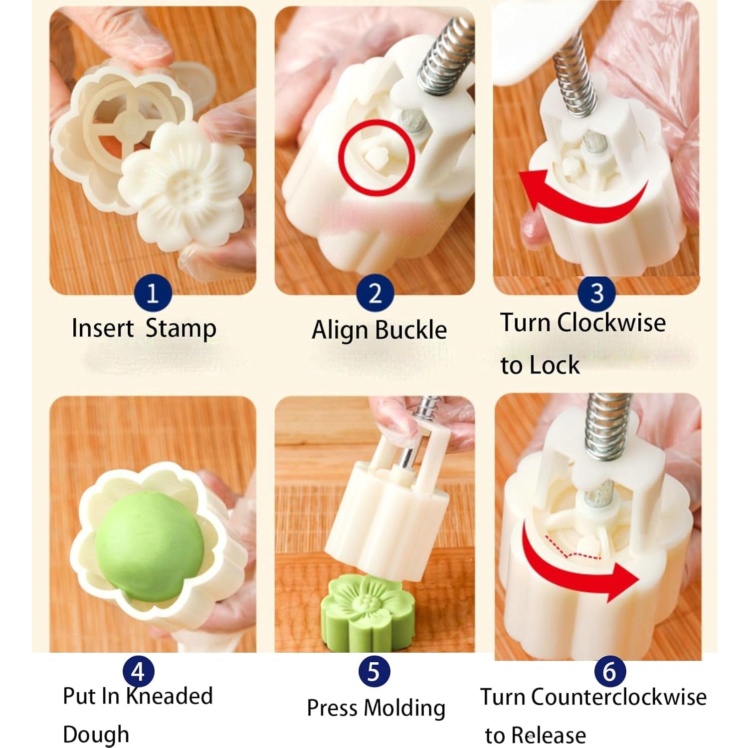 Mooncake Press Mold With 4 Stamps Set Wukusy