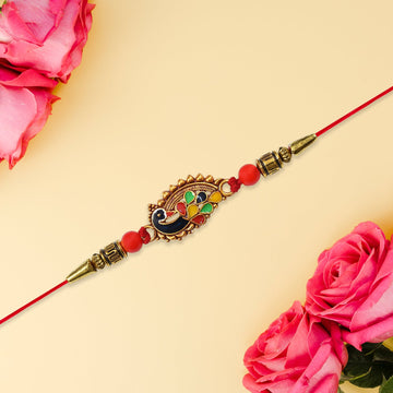 Stylish Rakhi With Gold-toned Leaf Dial Wukusy