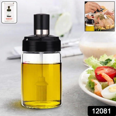 Clear Glass Oil Dispenser Bottle With Integrated Silicone Basting Brush (250ml Approx) Wukusy
