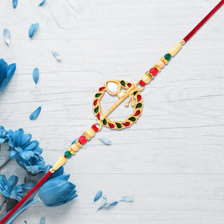 Krishna Flute Rakhi With Colorful Leaf Motif  Beads Wukusy