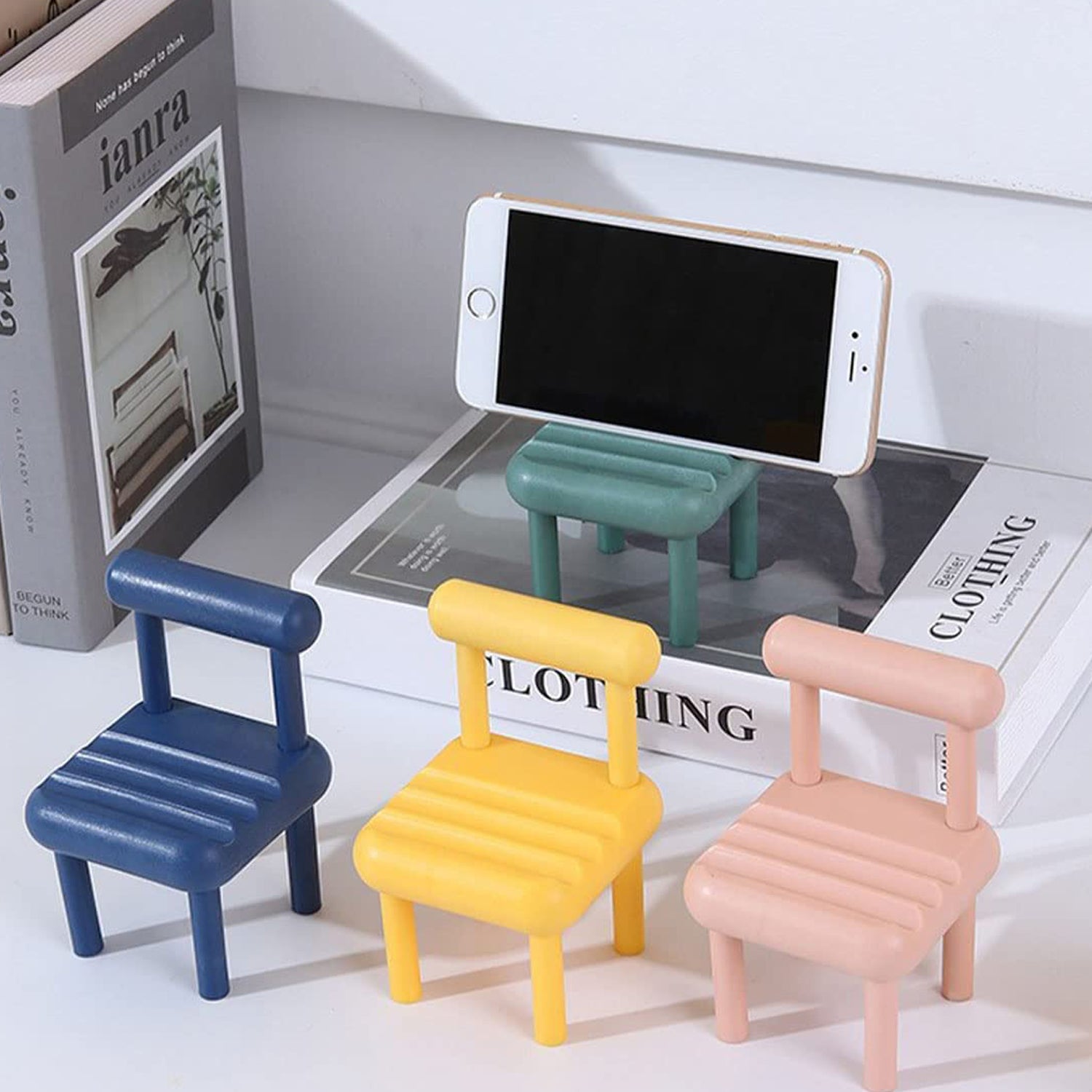 8886 Mobile Phone Holder Mini Chair Cell Phone Stand Portable Smartphone Dock Cellphone Holder For Desktop Design Compatible With All Mobile Phones (1 Pc) Wukusy