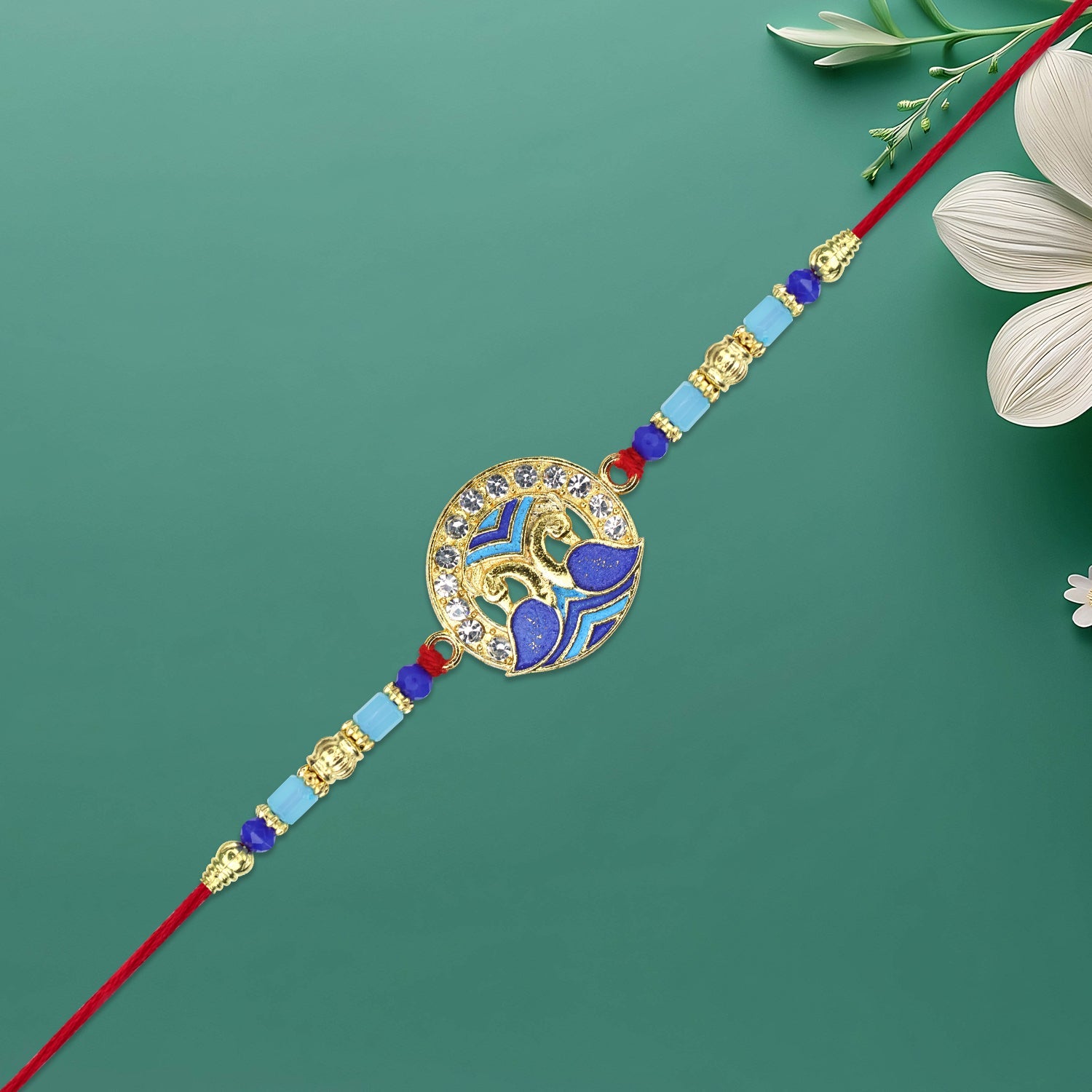 Blue Peacock Feather Rakhi Wukusy