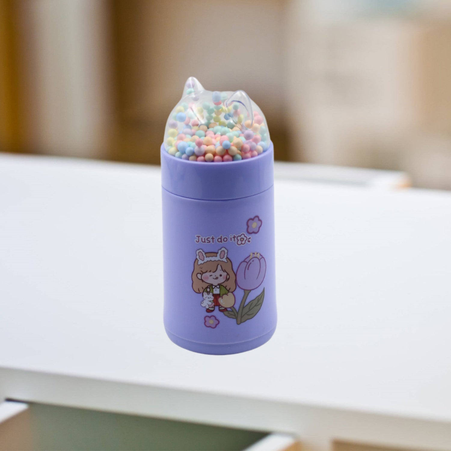 6953 Girl Glass Water Bottle For School With Kid Sparkle Strap Cat Lid Sequins Glitter Glass Cup Birthday Gift Children 350ml (Moq - 80 Pc) Wukusy