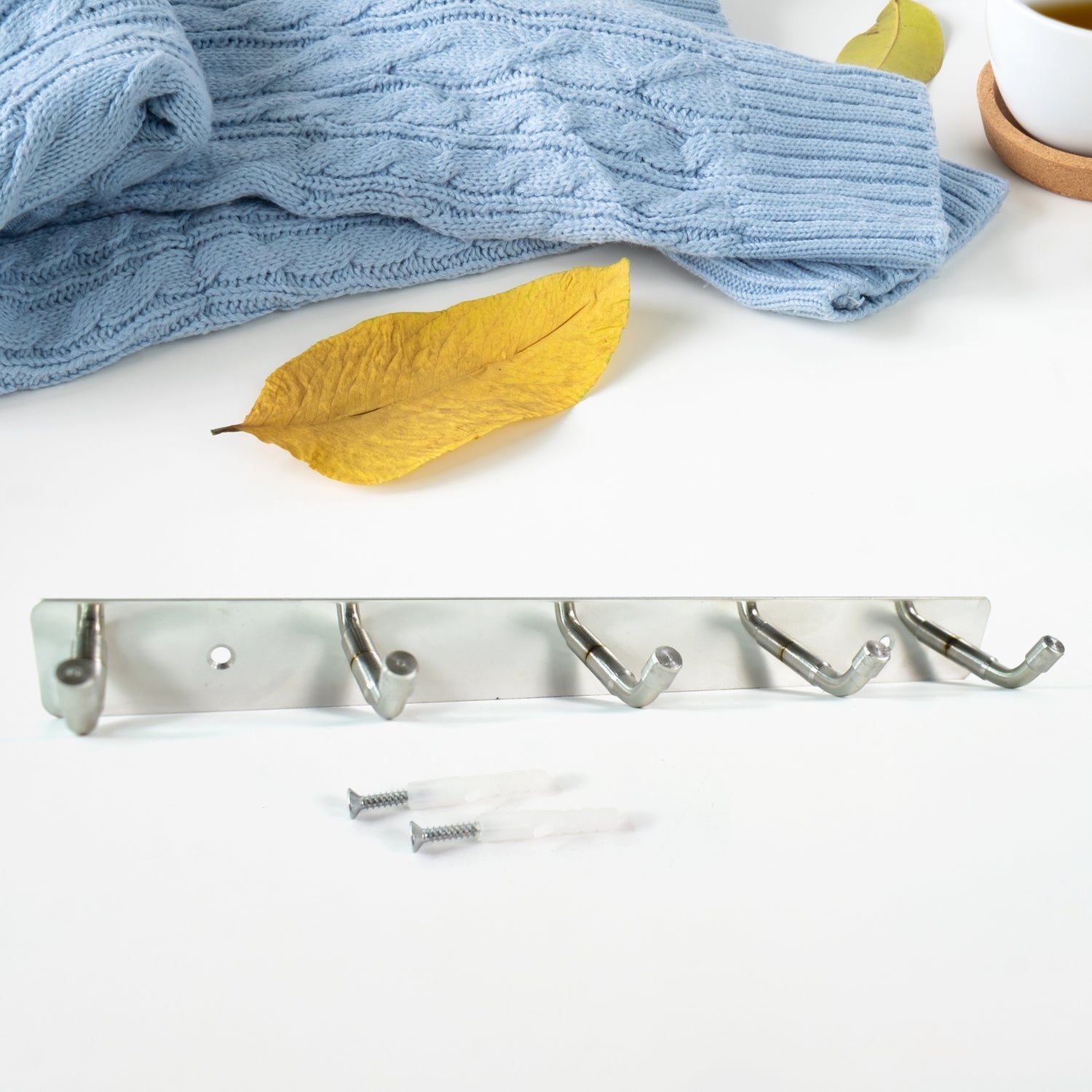 Stainless Steel Wall Mounted Coat 5 Hook Rack (26x3  1 Pc) Wukusy