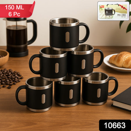 Apex Premium Stainless Steel Double Wall Coffee Mug Gift Set (6 Pc  150 Ml) Wukusy