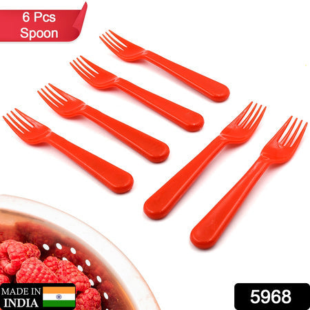 5968 Plastic Fork Spoon Fork Spoon Set Fruit Fork Spoon Set  Baby Fork Spoonvegetable Fork Spoon Plastic Salad Spoon Dessert Spoon (6pc Set) Wukusy