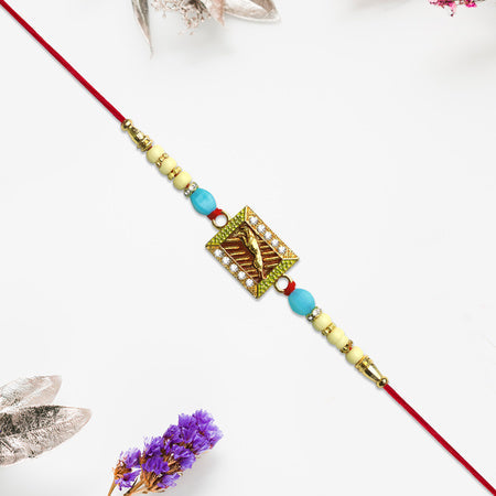 Leaping Deer Rakhi With Stone-studded Frame And Beads Wukusy