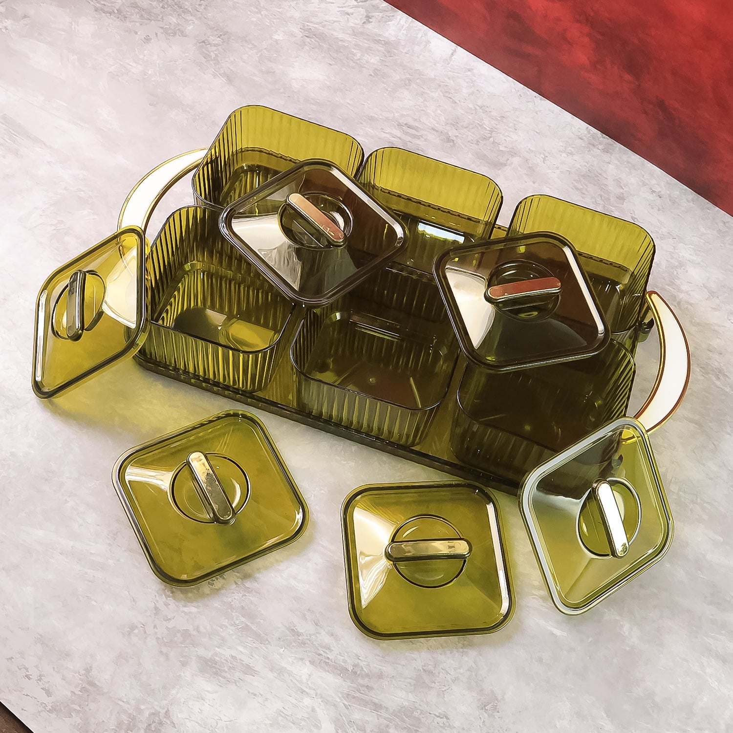 Liger Multipurpose Transparent Spice Jar Set With Tray And Lids 400ml Approx (6 Pc) Wukusy