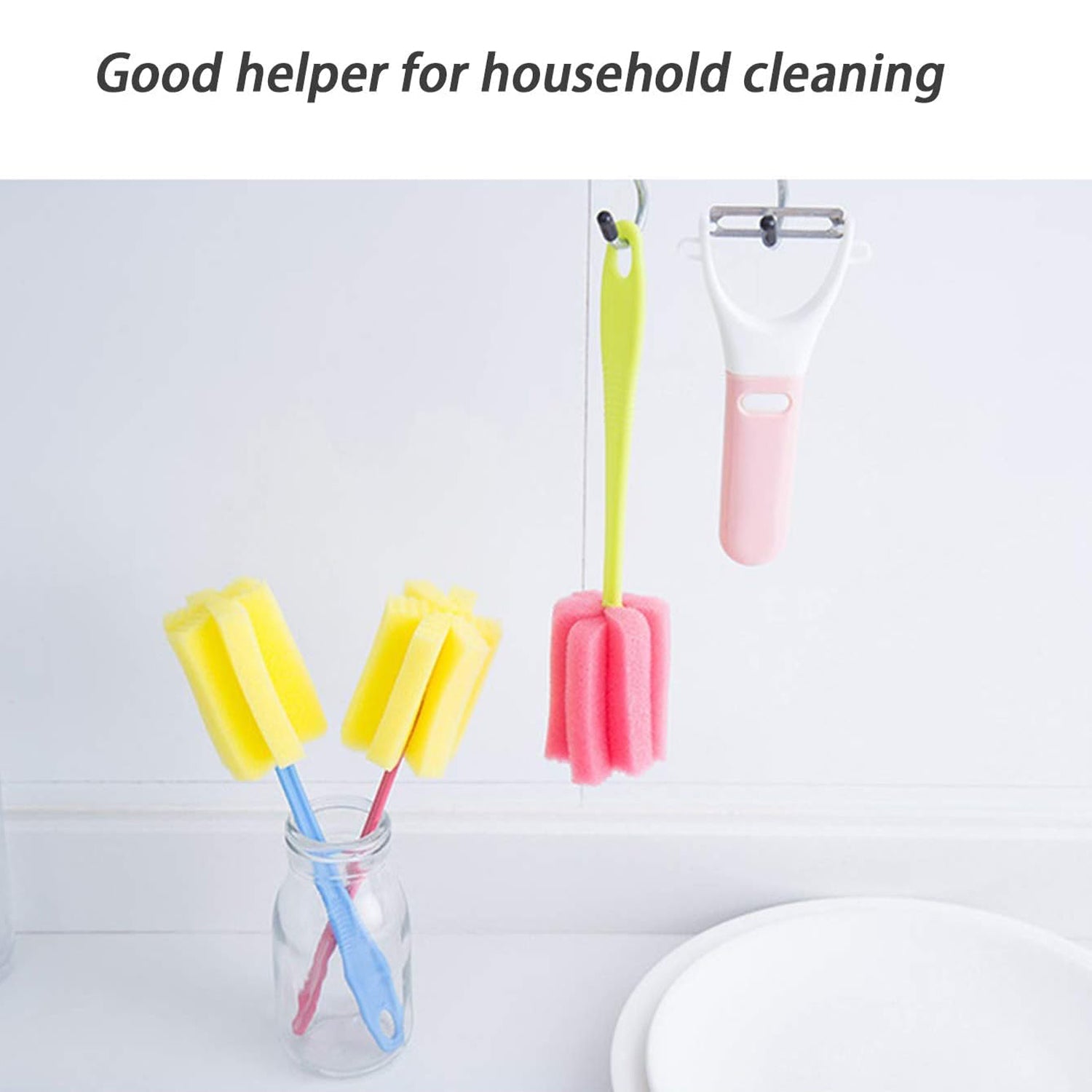 7443 Sponge Cup Washing Brush Washing Cup Milk Bottle Cleaning Brush Kitchen Brush Water Cup Tea Cup Brush Sponge Head Household Kitchen Cleaning Tool (20cm) Wukusy