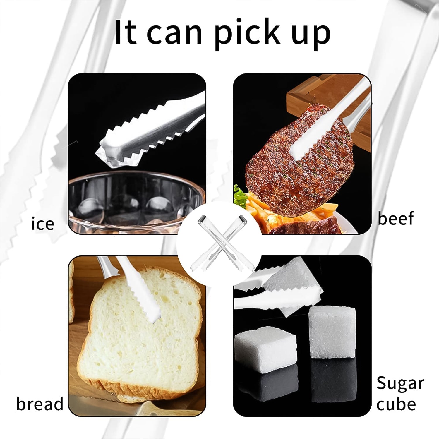 Stainless Steel Tong For Lifting Ice Cubes Sugar Cubes  Serving Tongs (13 Cm  1 Pc) Wukusy