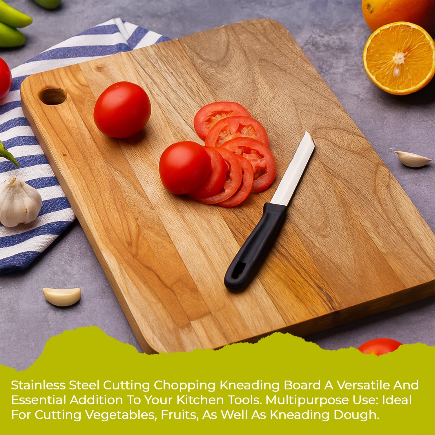 Apex Steel Oak Medium Cutting Board With Wooden Handle (1 Pc) Wukusy