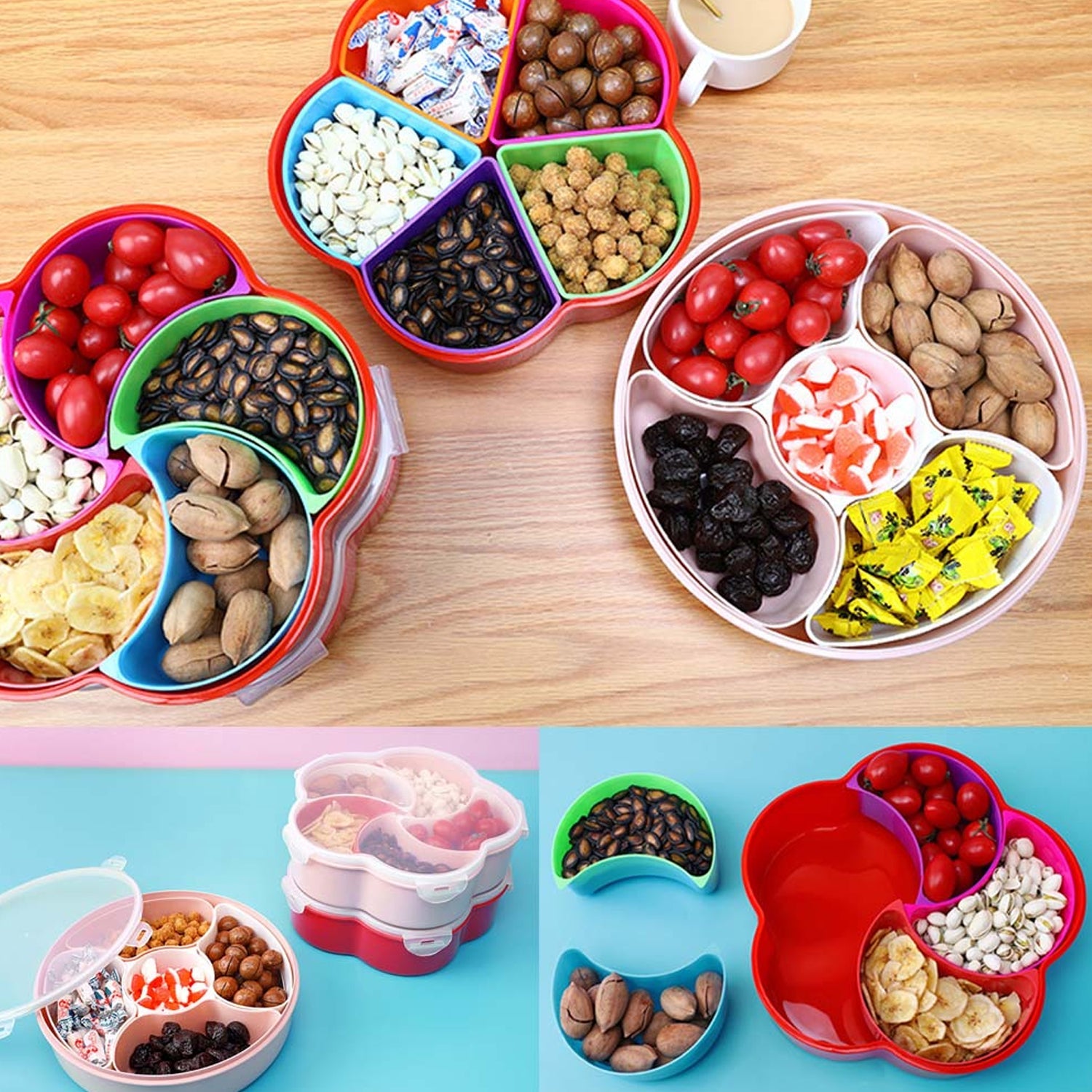 2863 5compartments Party Food Storage Snack Nuts Box For Peanuts Fruits And Candy Box For Home  Kitchen Use Wukusy