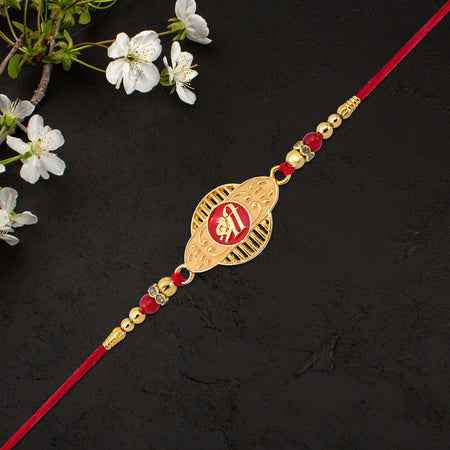 Golden Shree Rakhi With Designer Frame Wukusy