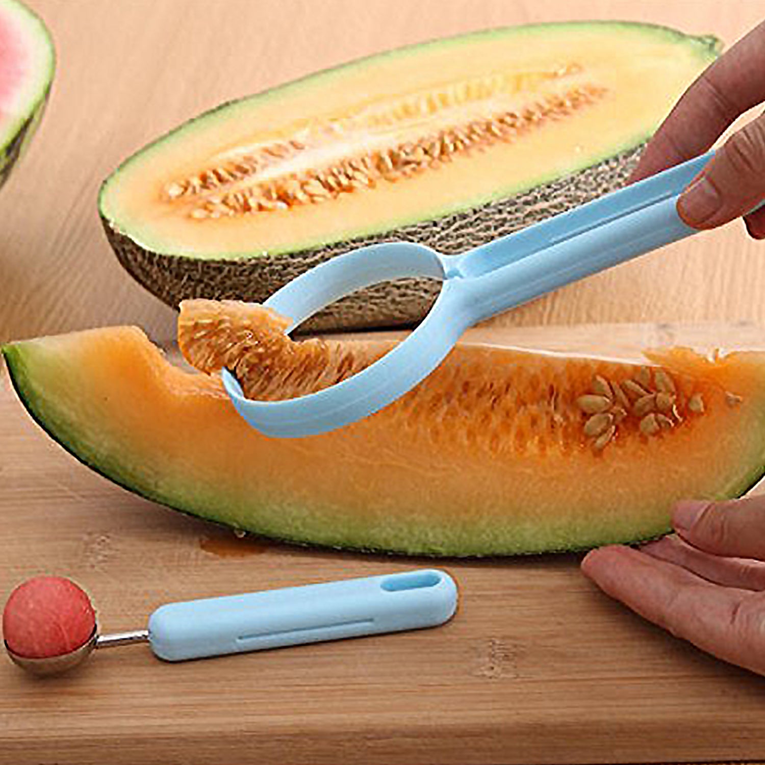 8154 2 In 1 Kitchen Tool - Soft Fruit Peeler And Baller - Avocado Papaya Watermelon Honey Dew - Kitchen Gadget Tool (1 Pc) Wukusy