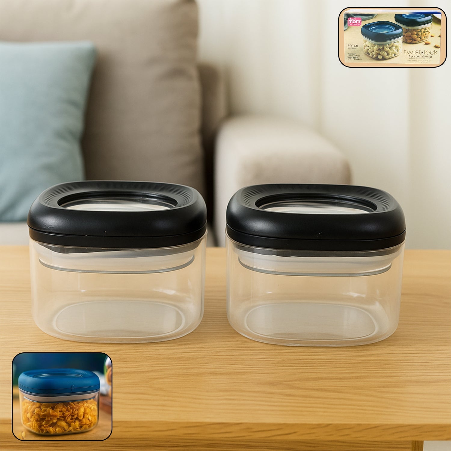 Supermom Plastic Twist  Lock Storage Container Set (500ml  2 Pc ) Wukusy