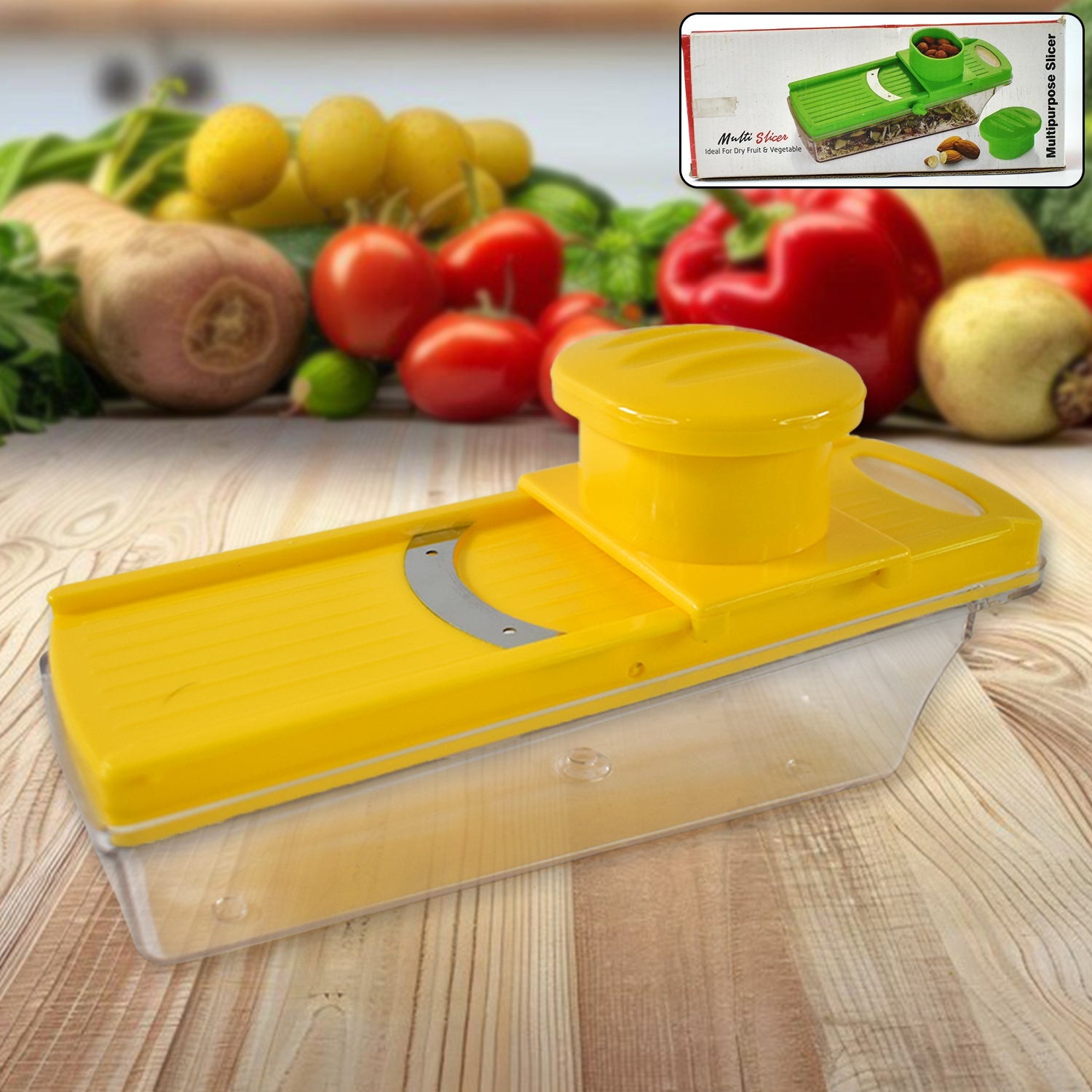 Big Multipurpose Vegetable And Fruit Slicer (Yellow  1 Pc) Wukusy