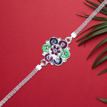 Silver Flower Motif Rakhi Wukusy