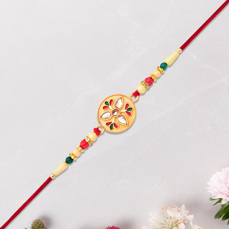Sacred Kalash Design Rakhi With Embellished Beads And Red Thread Wukusy
