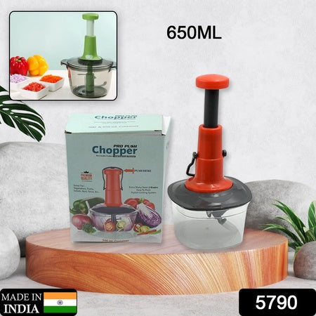 5790 Manual Press Fruit  Vegetable Chopper With 3 Stainless Steel Blades Anti-slip Base And Locking System Cutting Chopper For Kitchen (650 Ml) Wukusy