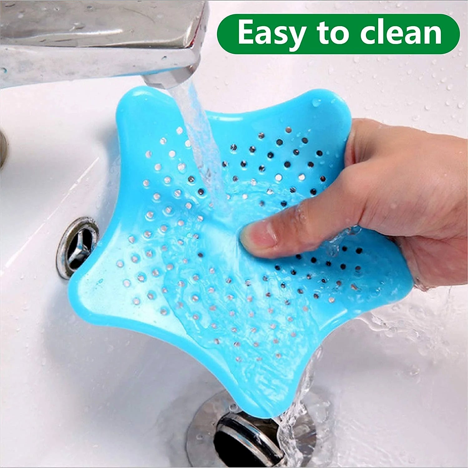 Aqua Blue Silicone Star Shaped Sink Filter Bathroom Hair Catcher Drain Strainers For Basin Wukusy