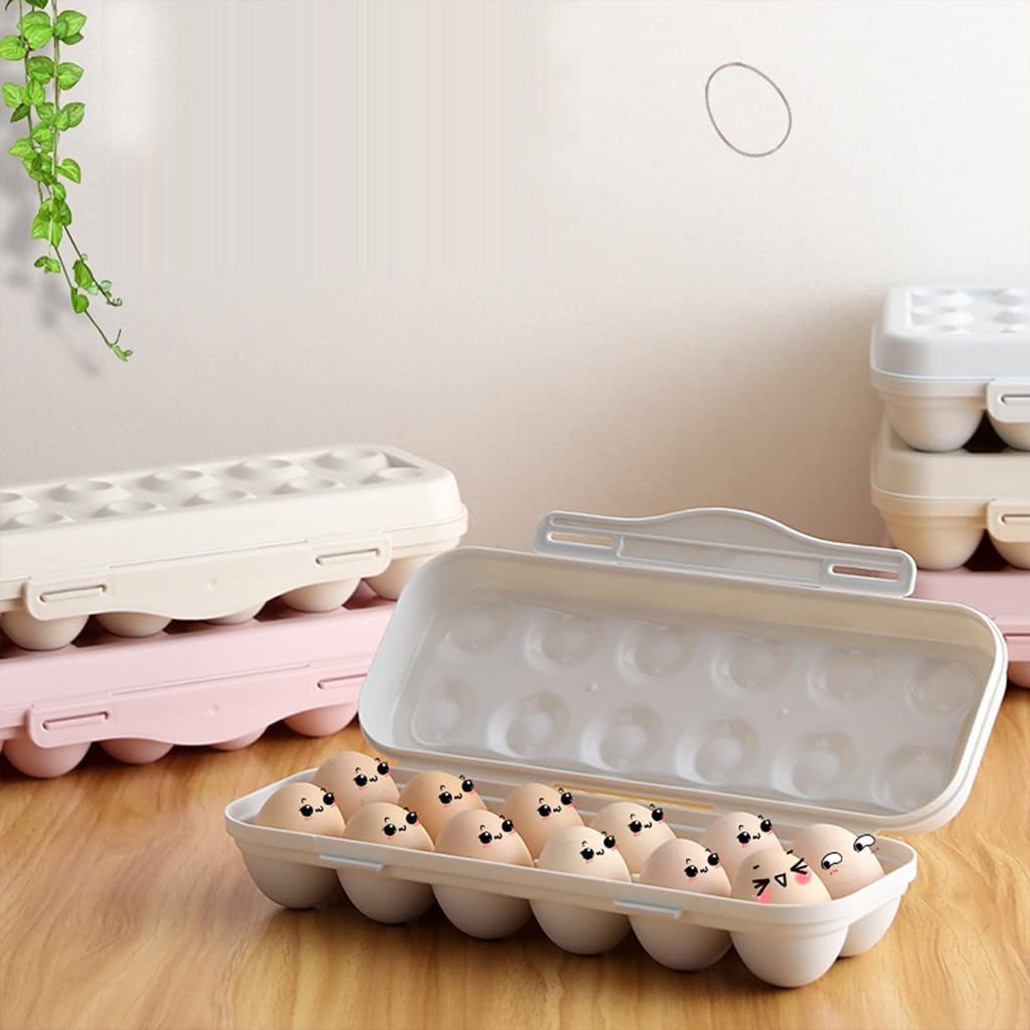 5727 18 Grid Egg Holder Storage Shock-proof Egg Container With Buckle Egg Carrier Egg Tray Egg Shelter Effective Full Seal Egg House Use For Fridge Camping Kitchen Wukusy