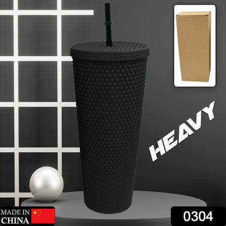0304 Cup With Straw Reusable Matte Studded Tumbler With Leak Proof Lid Water Cup Travel Mug Coffee Ice Water Bottle Double Walled Insulated Tumbler Bpa Free (1 Pc) Wukusy