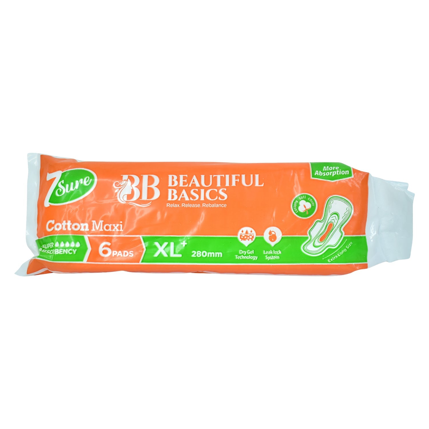 Beautiful Basics Orange Cotton Maxi Sanitary Pads Xl+ 280mm Pack Of 6 Pads Wukusy