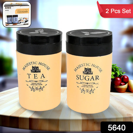 5640 Accurate Seal Tea Sugar Coffee Container Plastic Damru Shaped Tea Coffee Sugar Canisters Jar New Airtight Food Seal Containers For Salt Dry Fruit Grocery 2 Section (800 Ml Approx) Wukusy