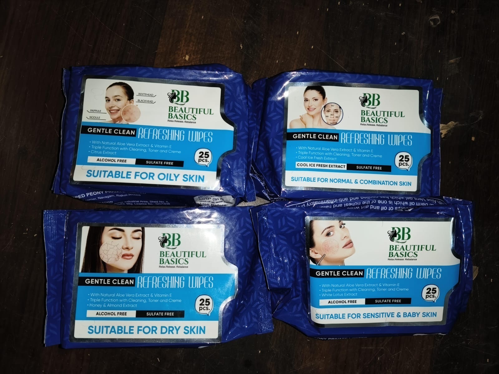 Beautiful Basics Dry Oily Sensitive  Normal Skin Face Wipes (4 Pkts X 100 Pcs Wipes) Wukusy