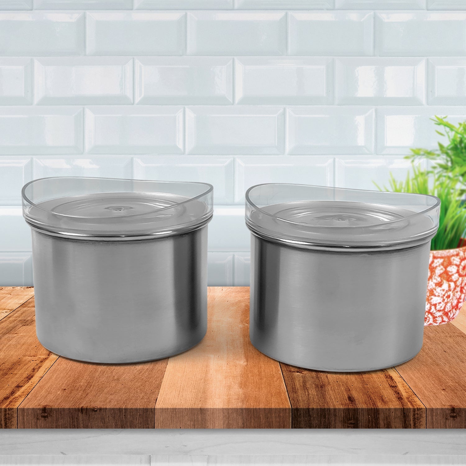 Multipurpose Stainless Steel Airtight Containers With See Through Lid (2 Pc  500 Ml) Wukusy