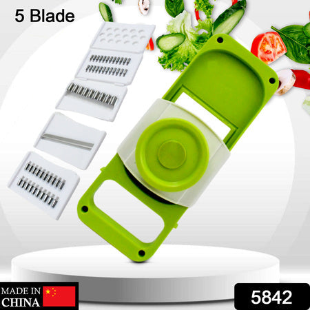 5842 Slicer For Kitchen 5 In 1 Foldable Vegetable Slicer Blade Potato Cutter Veggie Slicer Onion Slicer Julienne Grater With Protective Guards Stainless Steel Blade Wukusy