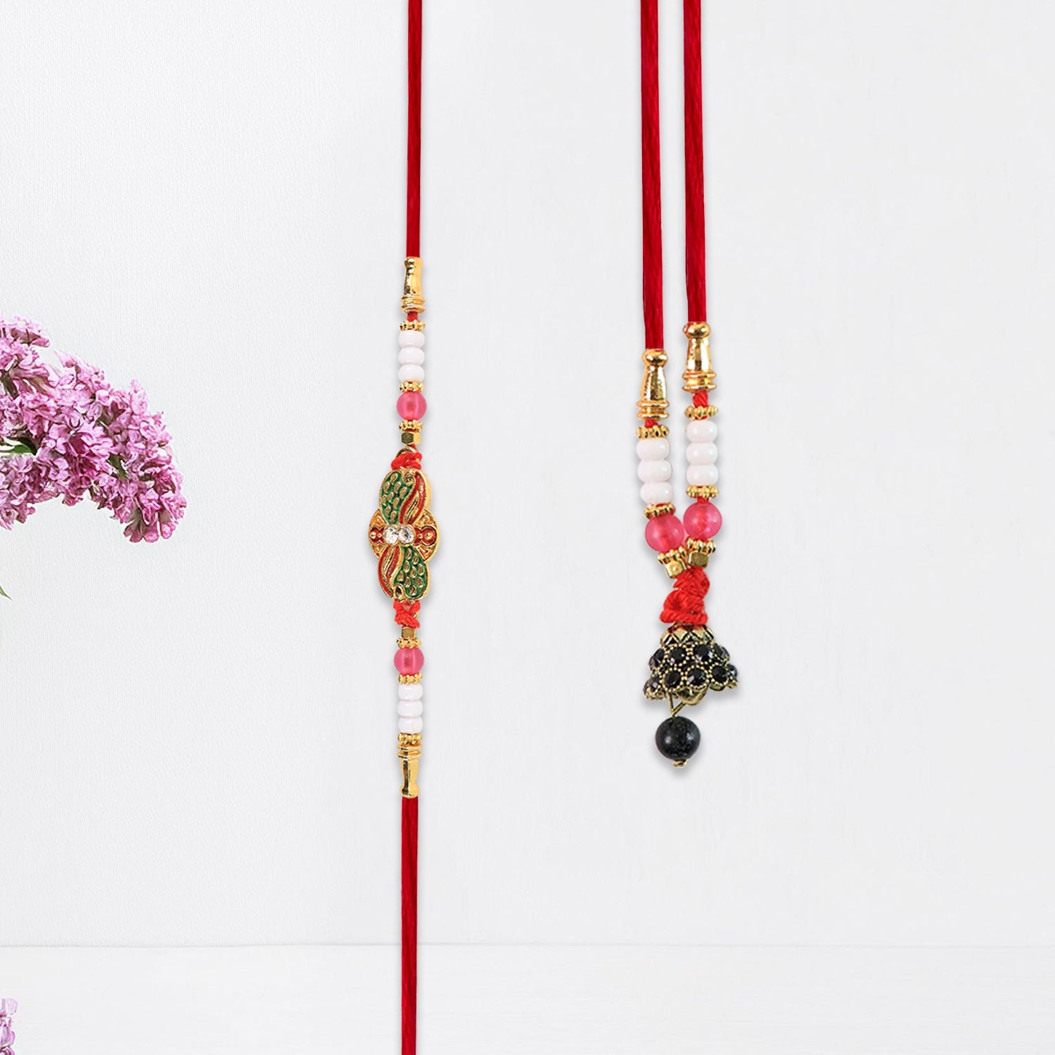 Elegant Bhabhi Lumba Rakhi With Butterfly Design Beaded Tassels  Pink Stone Work Wukusy