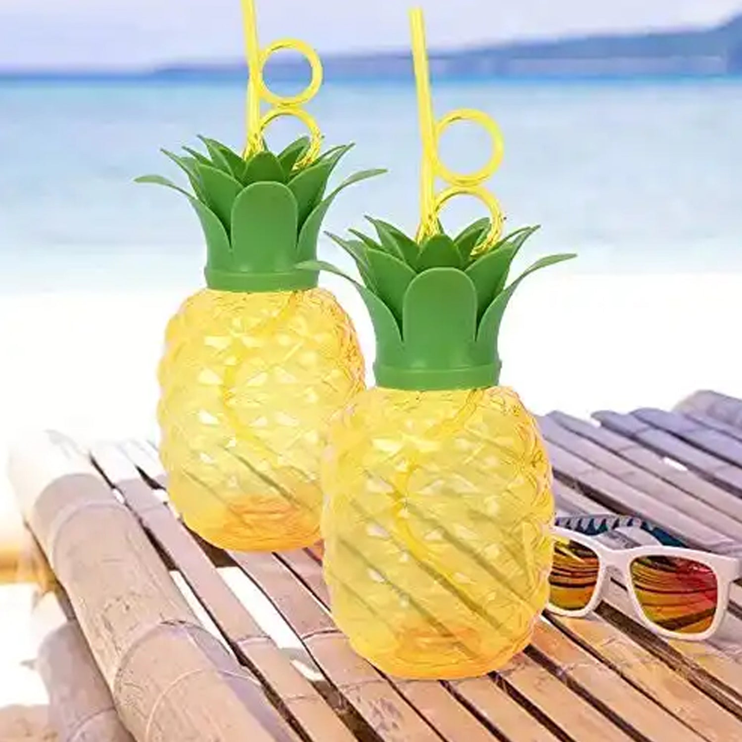 8447 Plastic Pineapple Cups With Straw Pineapple Party Favors Summer Hawaiian And Beach Party Decorations For Kids Adults With Brown Box(1 Pc) Wukusy