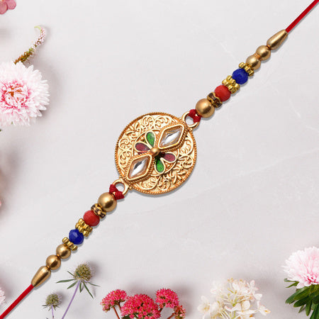Antique Finish Rakhi With Meenakari  Kundan Work Wukusy