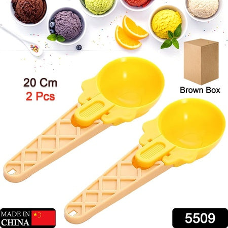 5509 Ice Cream Spoons 2pcs Plastic Water Melon Scoopers With Trigger Dipper And Adults For Summer Party Ice Cream Scoop Food Serving Spoon Kitchen Tools Ice Cream Digging Spoon Household Spoons Cupcake Spoons Aps Fruit Ball Player (2 Pc) Wukusy