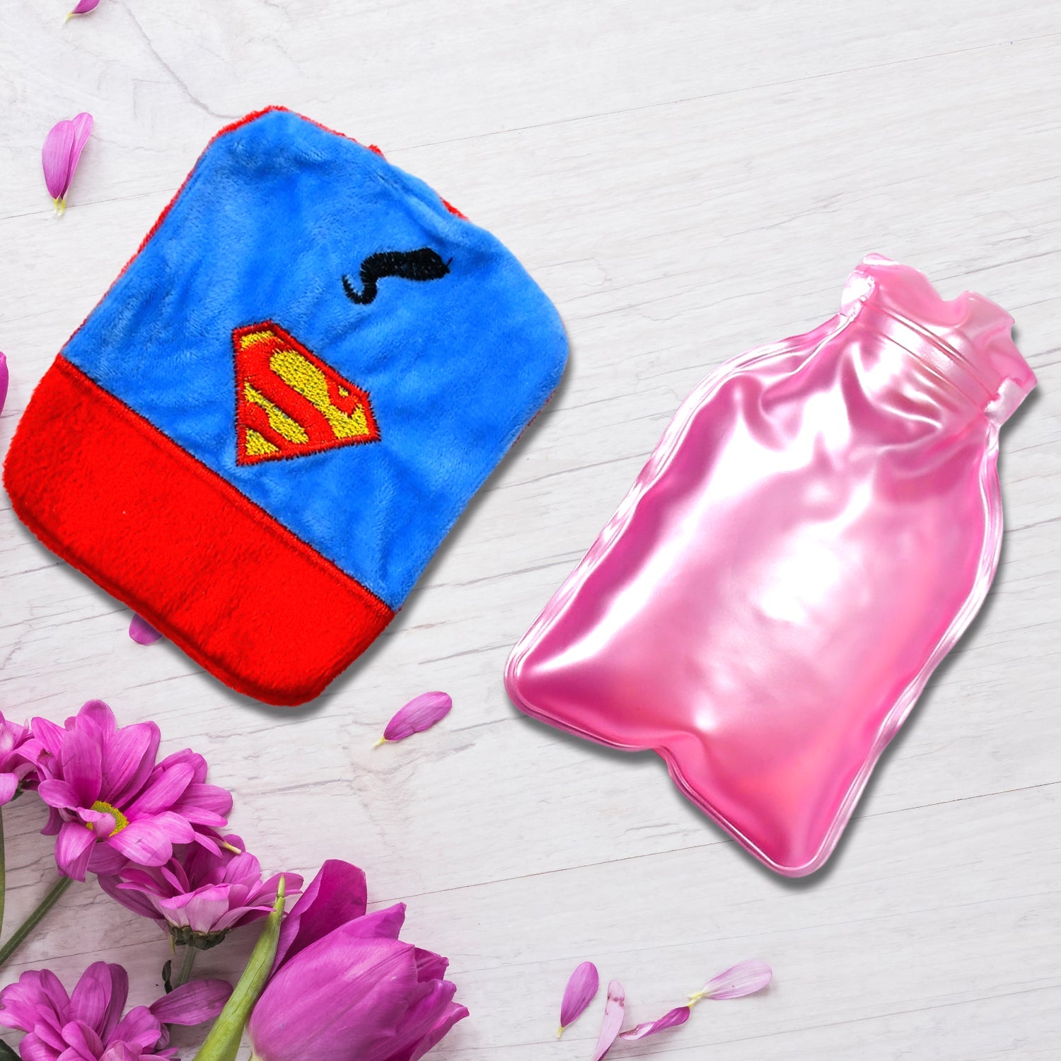 6530 Superman Print Small Hot Water Bag With Cover For Pain Relief Neck Shoulder Pain And Hand Feet Warmer Menstrual Cramps. Wukusy