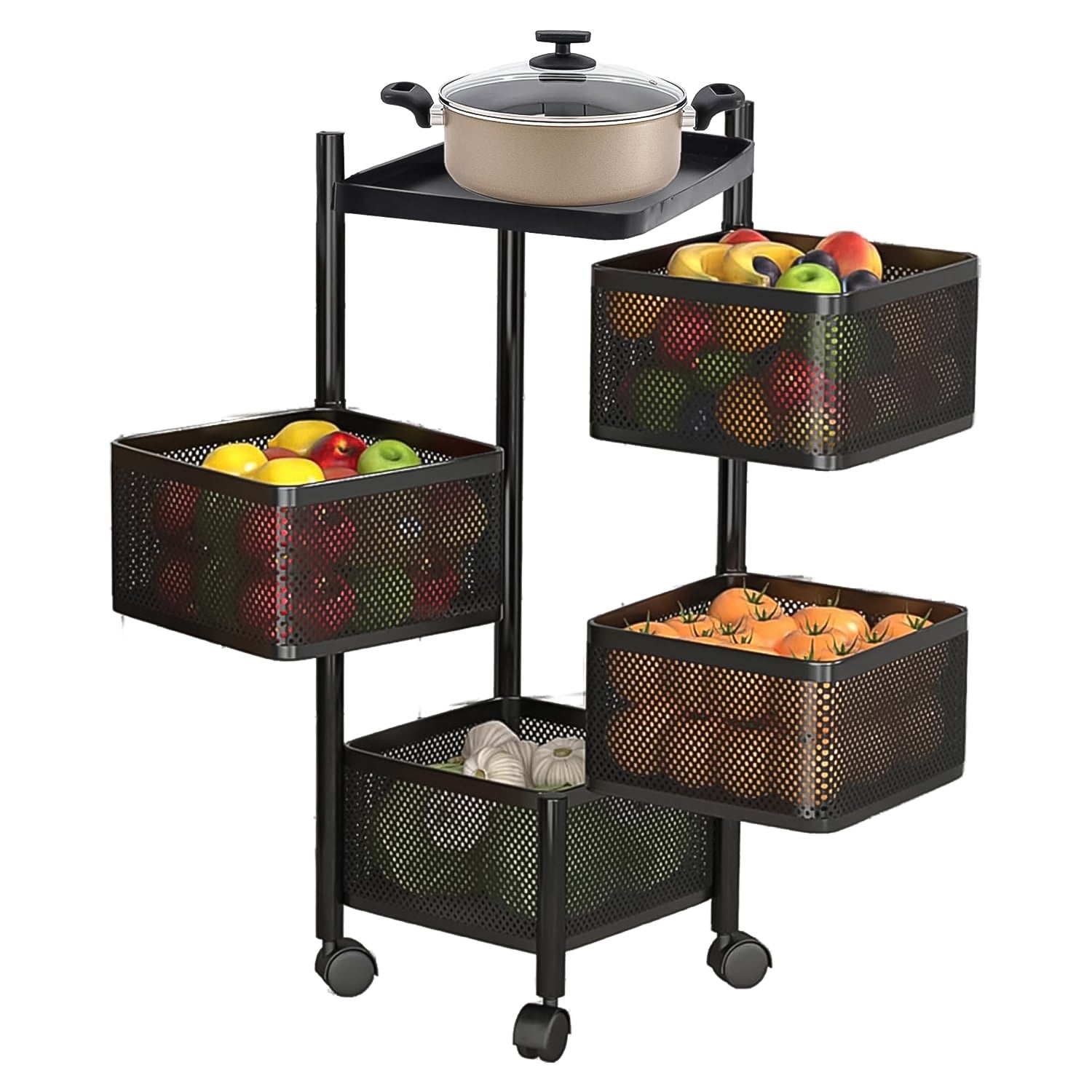 Metal Square High Quality Kitchen Trolley With Wheels (4 Layer  1 Pc) Wukusy