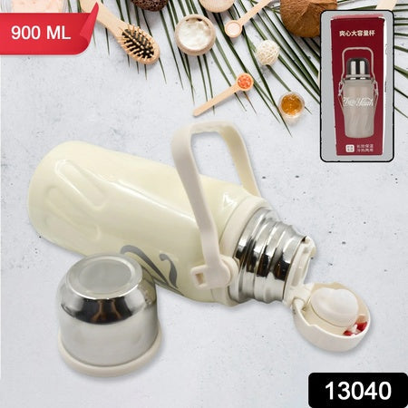 13040 Stainless Steel Vacuum Insulated Water Bottle  Leak Proof Flask For Tea Coffee  Reusable Water Bottle With Hanging Strap  Bottle For Hot  Cold Drinks Wide Mouth Water Flask (900 Ml) Wukusy