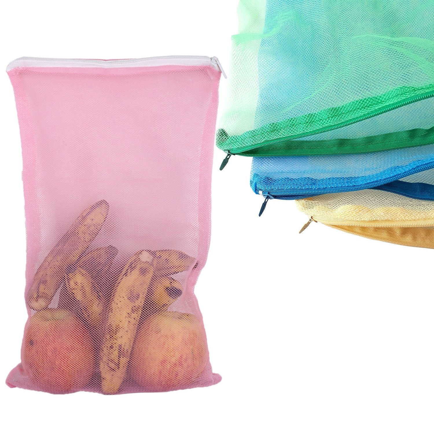 2584 Fridge Bags For Fruits And Vegetables With Zip Net (Multicolour) Wukusy