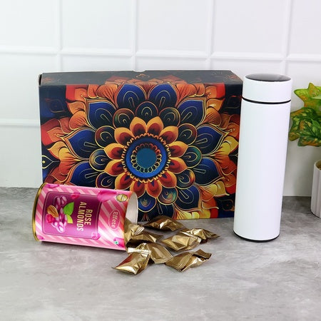 Effete Rose Almonds Gift Hamper Golden With Bottle (2 Pc Set) Wukusy