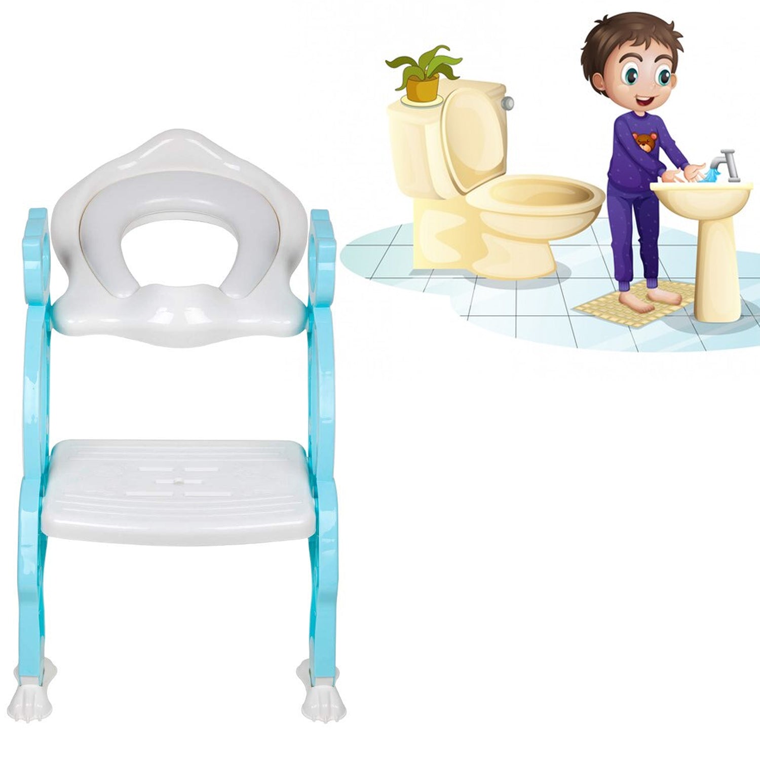 8492 2 In 1 Potty Training Toilet Seat With Step Stool Ladder For Boy And Girl Baby Toddler Kid Childrens Toilet Training Seat Chair With Soft Padded Seat And Sturdy Non-slip Wide Step Make Potty Easier For Your Kids (Multi-color) Wukusy