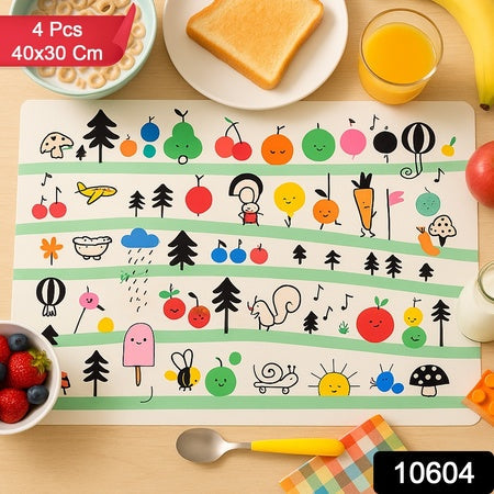 Colorful Cartoon Printed Dining Table Placemats For Kids (4 Pc  40x30 Cm) Wukusy