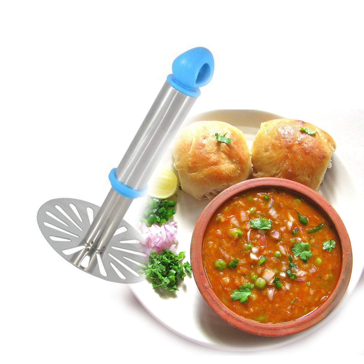 8123 Ganesh Potatopav Bhaji Masher With Plastic Handle Silver  Plastic - Oval Pav Masher Potato 1-piece Smasher Handle Multicolor Wukusy