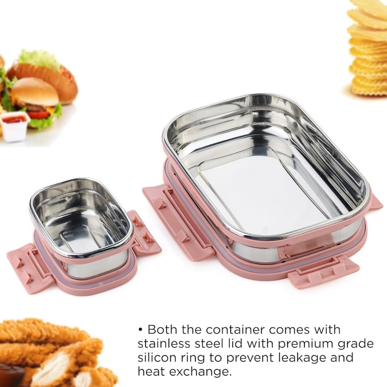 Premium Stainless Steel Leak Proof Air Tight Lunch Boxes (900ml+200ml Approx  2 Pc Set) Wukusy